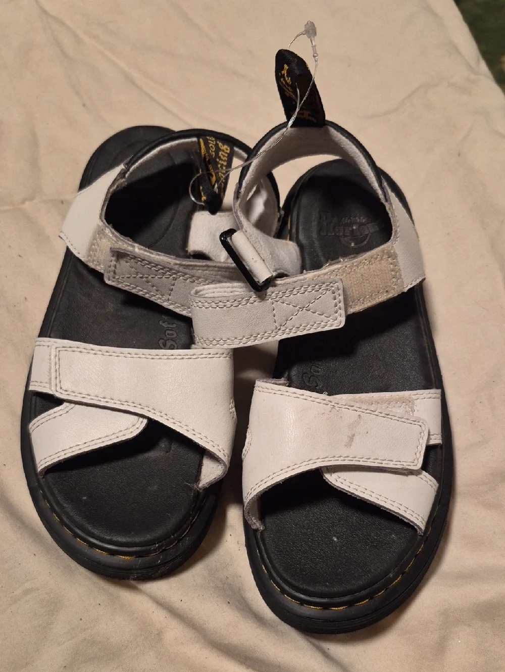 Dr. Martens Kids White Leather Velcro Strap Sandals